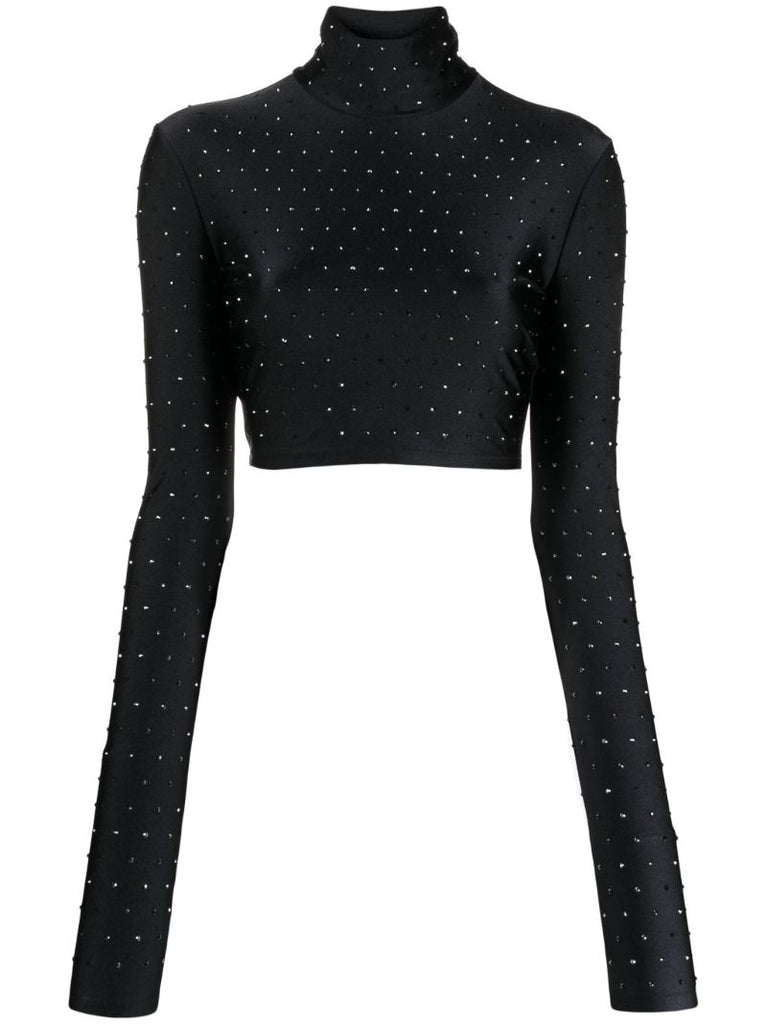 Black Crystal-embellished Cropped Top