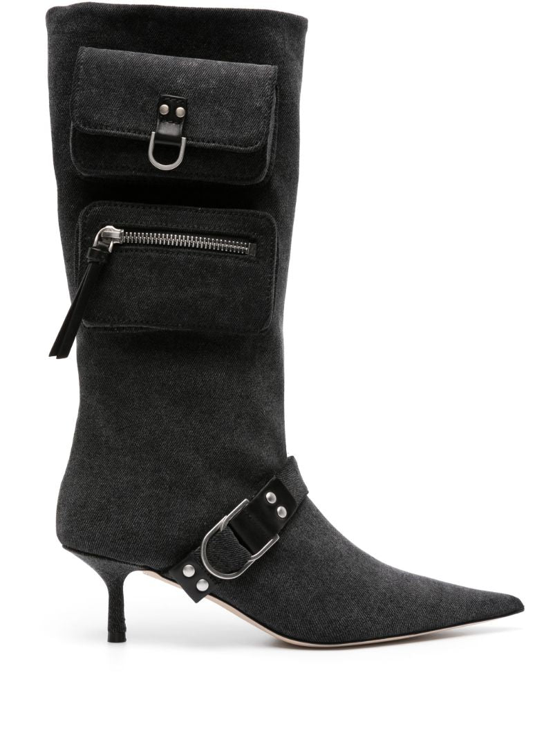 Black 65 Denim Cargo Boots