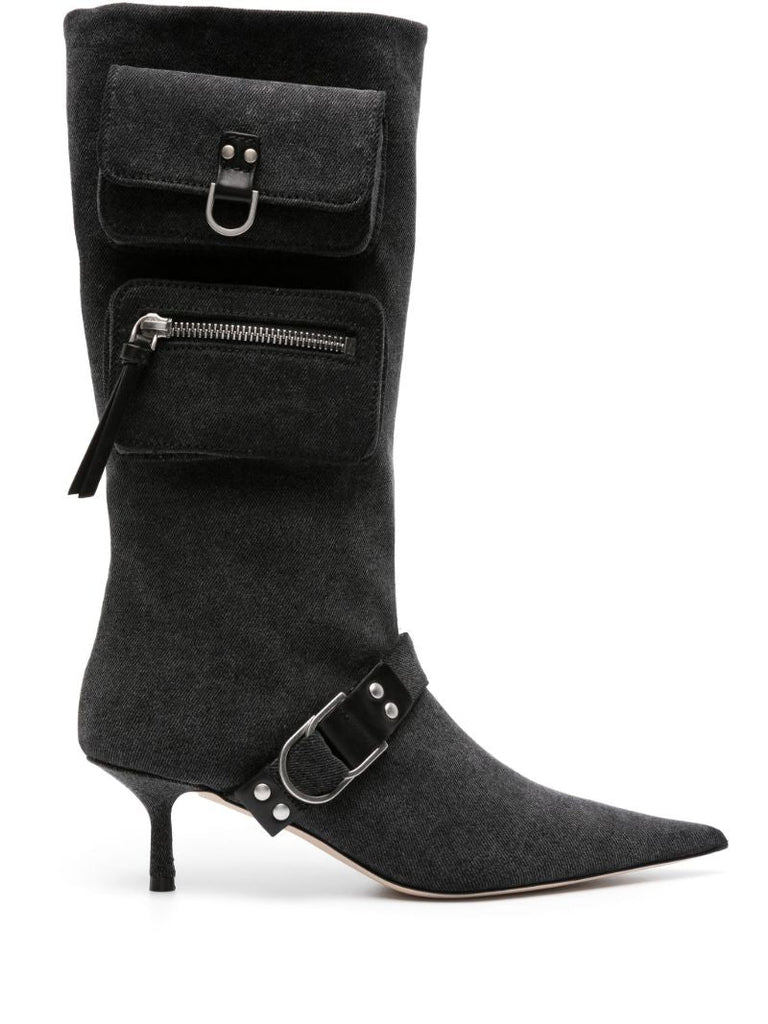 Black 65 Denim Cargo Boots