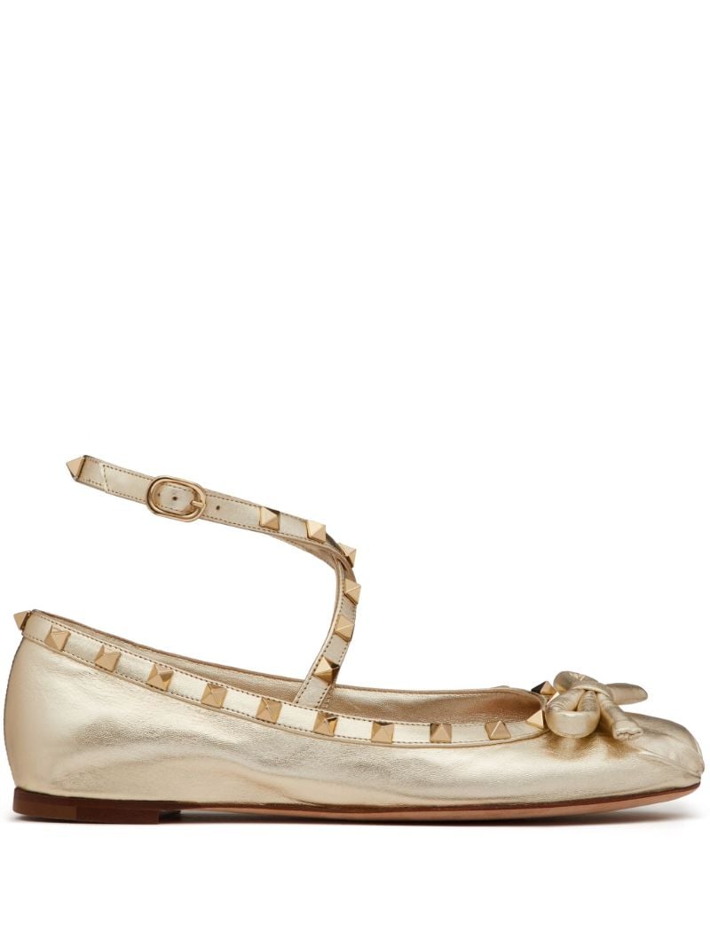 Gold Rockstud Leather Ballet Pumps