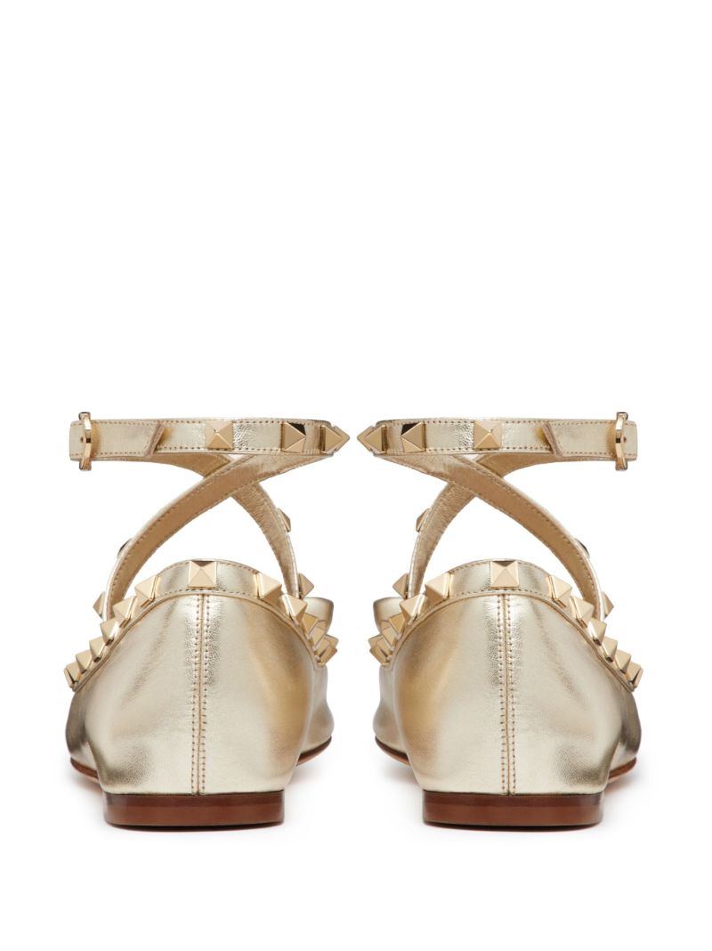 Gold Rockstud Leather Ballet Pumps