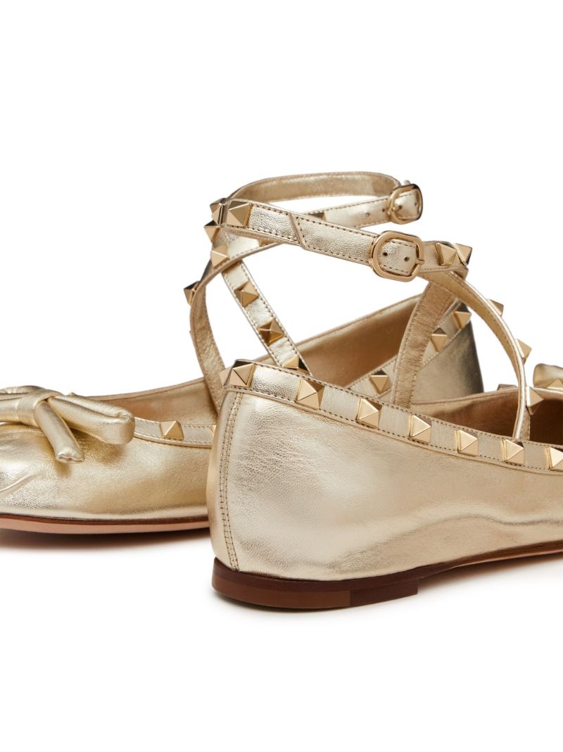 Gold Rockstud Leather Ballet Pumps