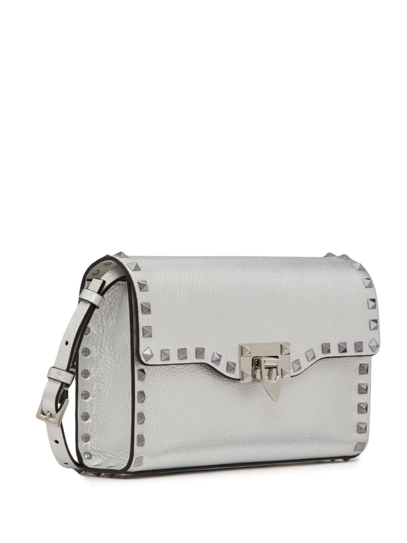 Silver Rockstud Small Leather Cross Body Bag