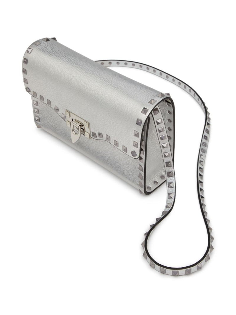 Silver Rockstud Small Leather Cross Body Bag