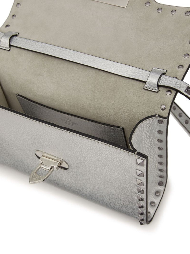Silver Rockstud Small Leather Cross Body Bag
