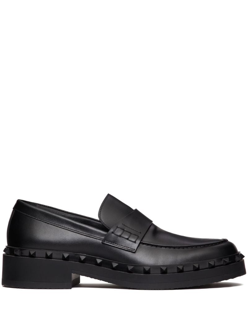 Black Rockstud Leather Loafers
