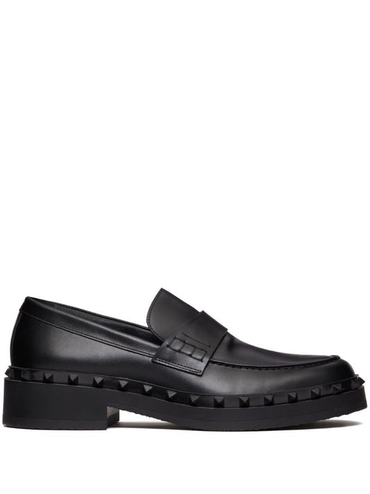 Black Rockstud Leather Loafers