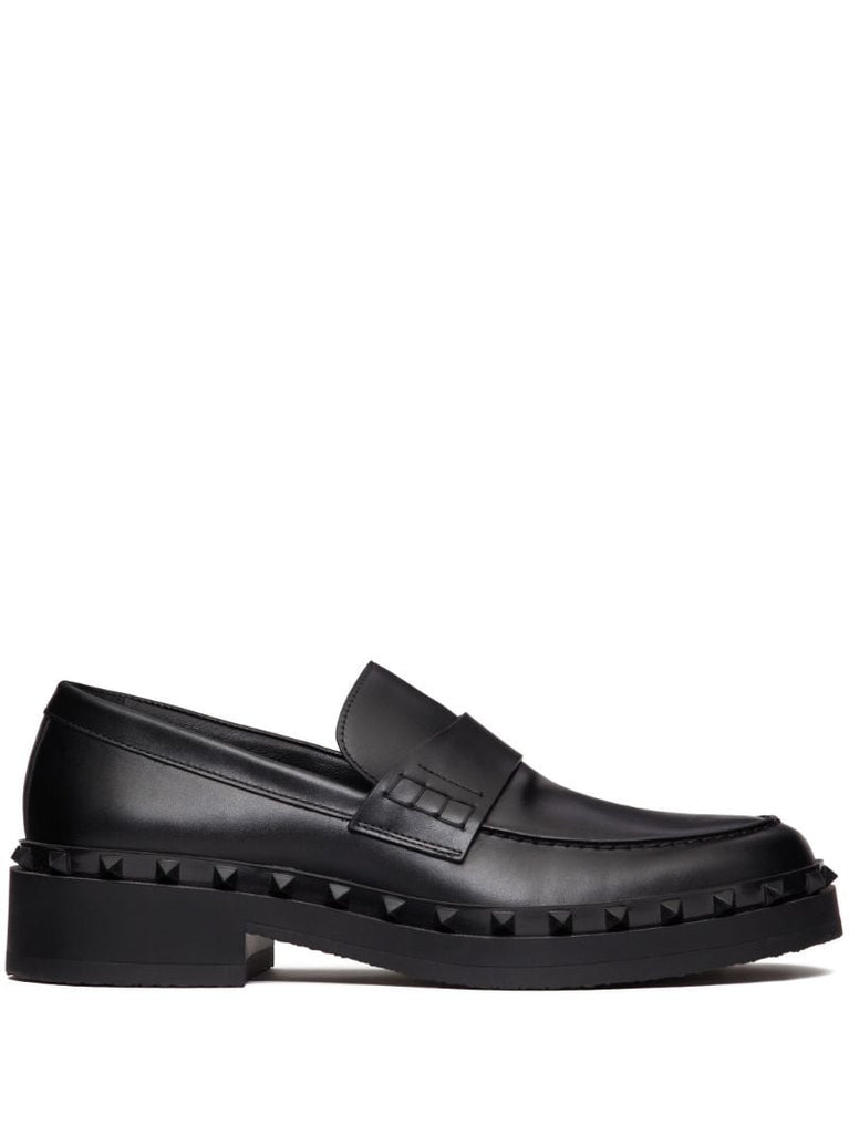 Black Rockstud Leather Loafers