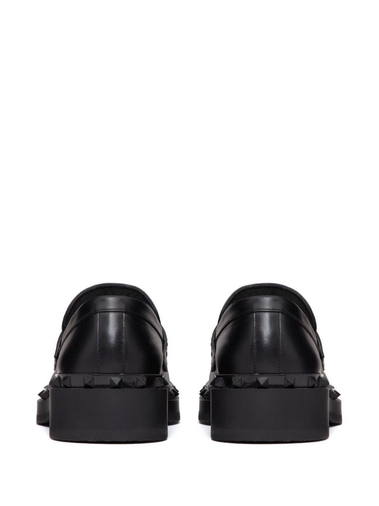 Black Rockstud Leather Loafers