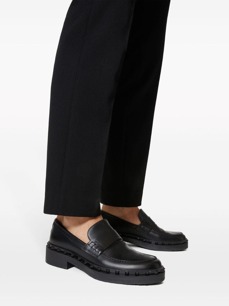 Black Rockstud Leather Loafers