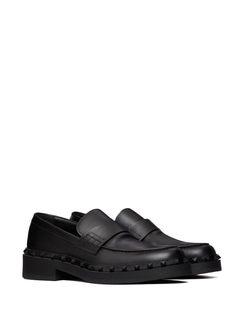 Black Rockstud Leather Loafers