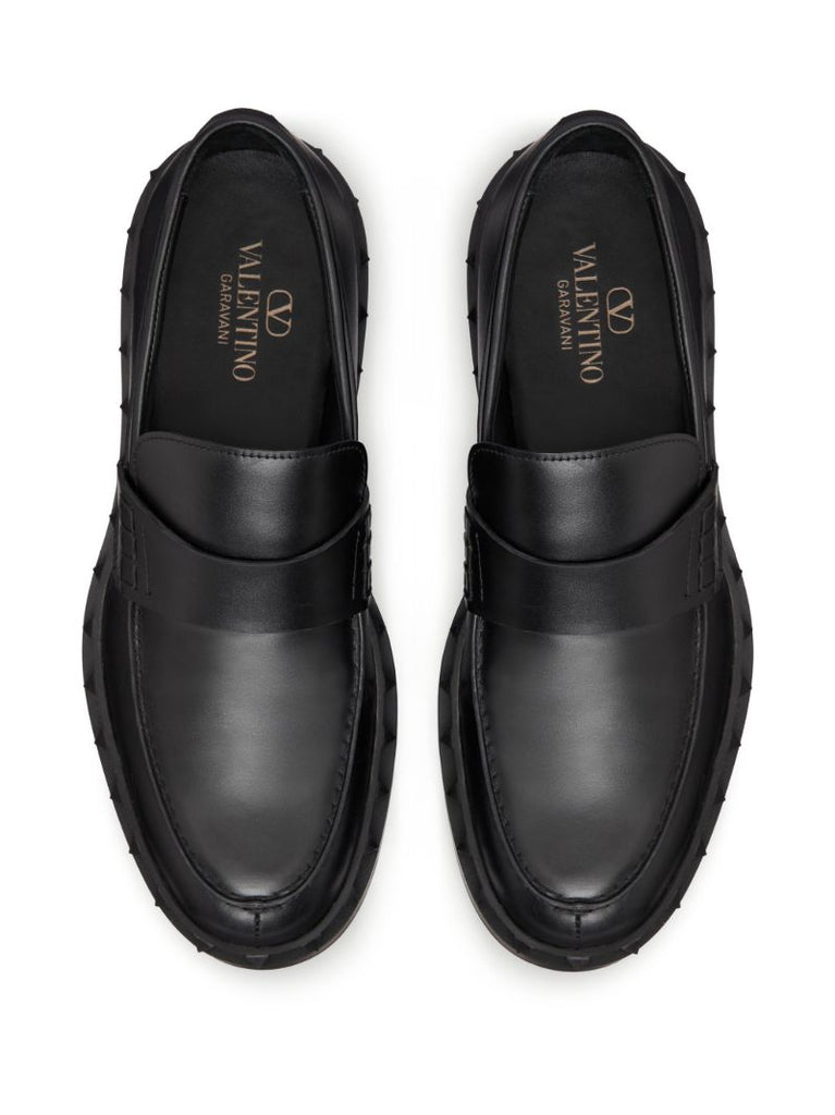 Black Rockstud Leather Loafers