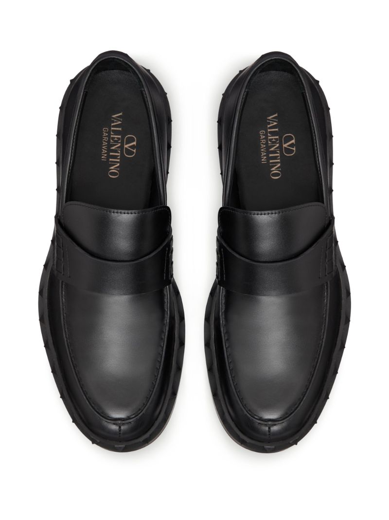 Black Rockstud Leather Loafers