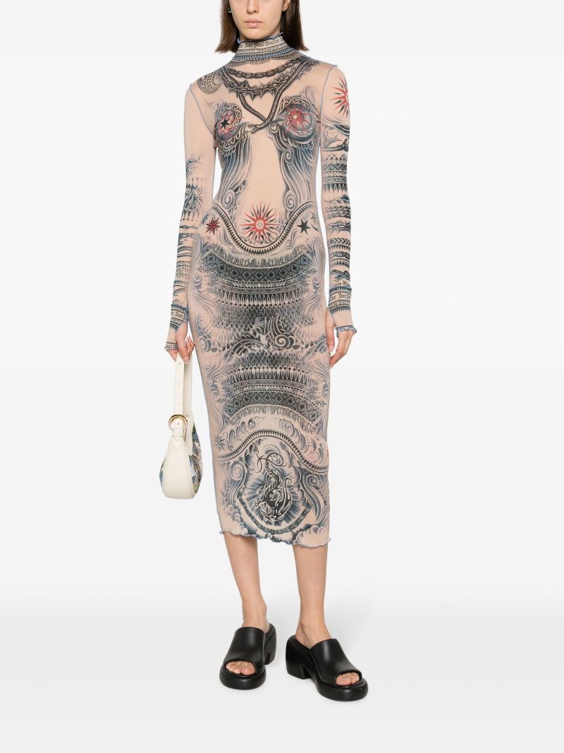Neutral Tattoo-print Dress