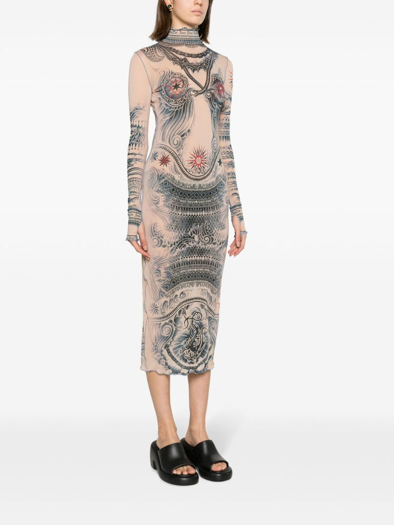 Neutral Tattoo-print Dress