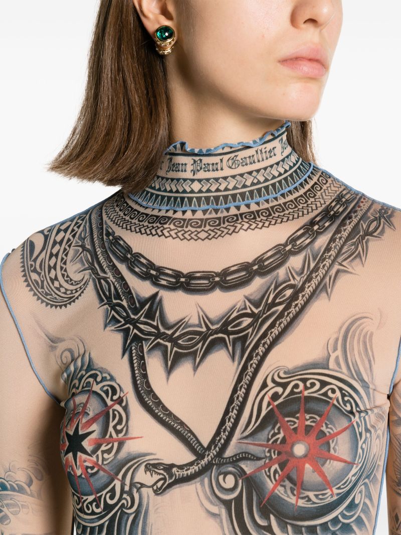 Neutral Tattoo-print Dress