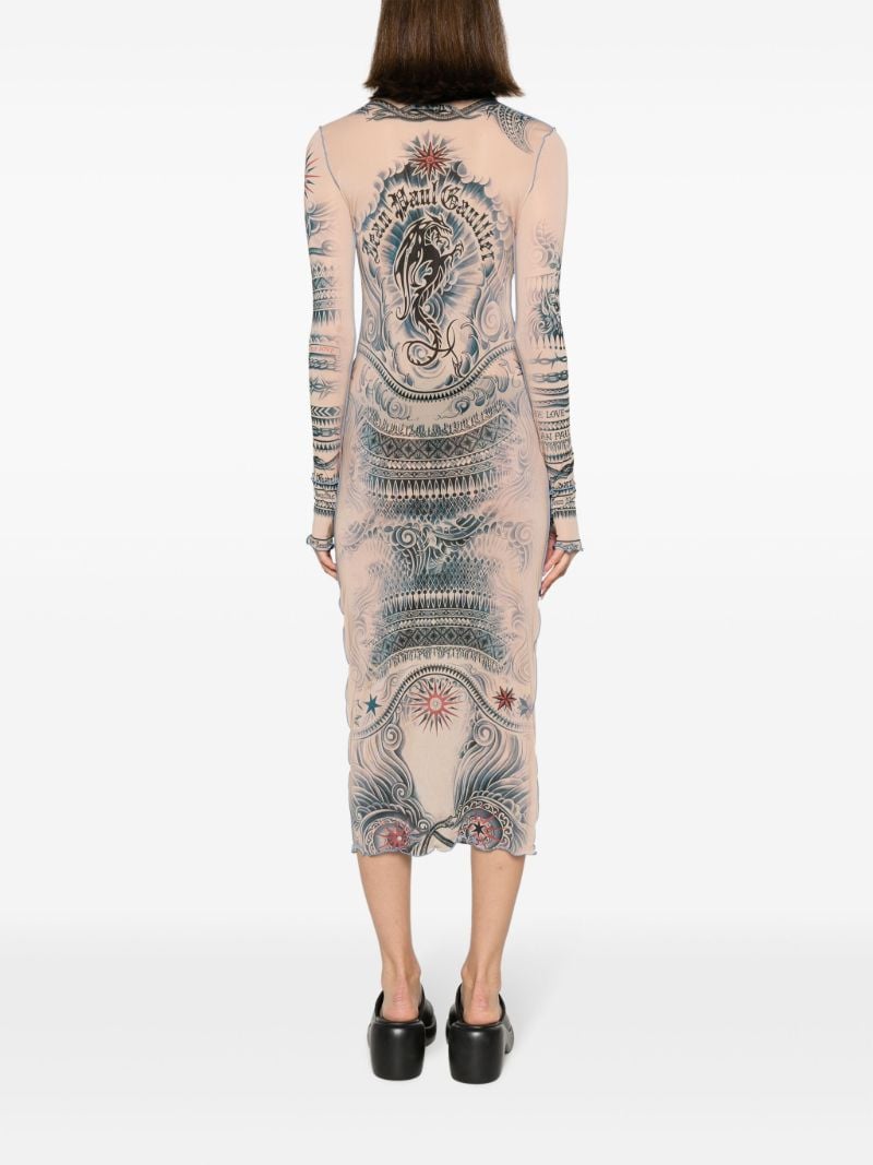 Neutral Tattoo-print Dress