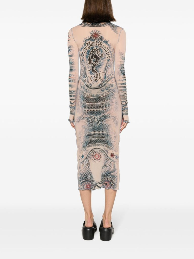 Neutral Tattoo-print Dress