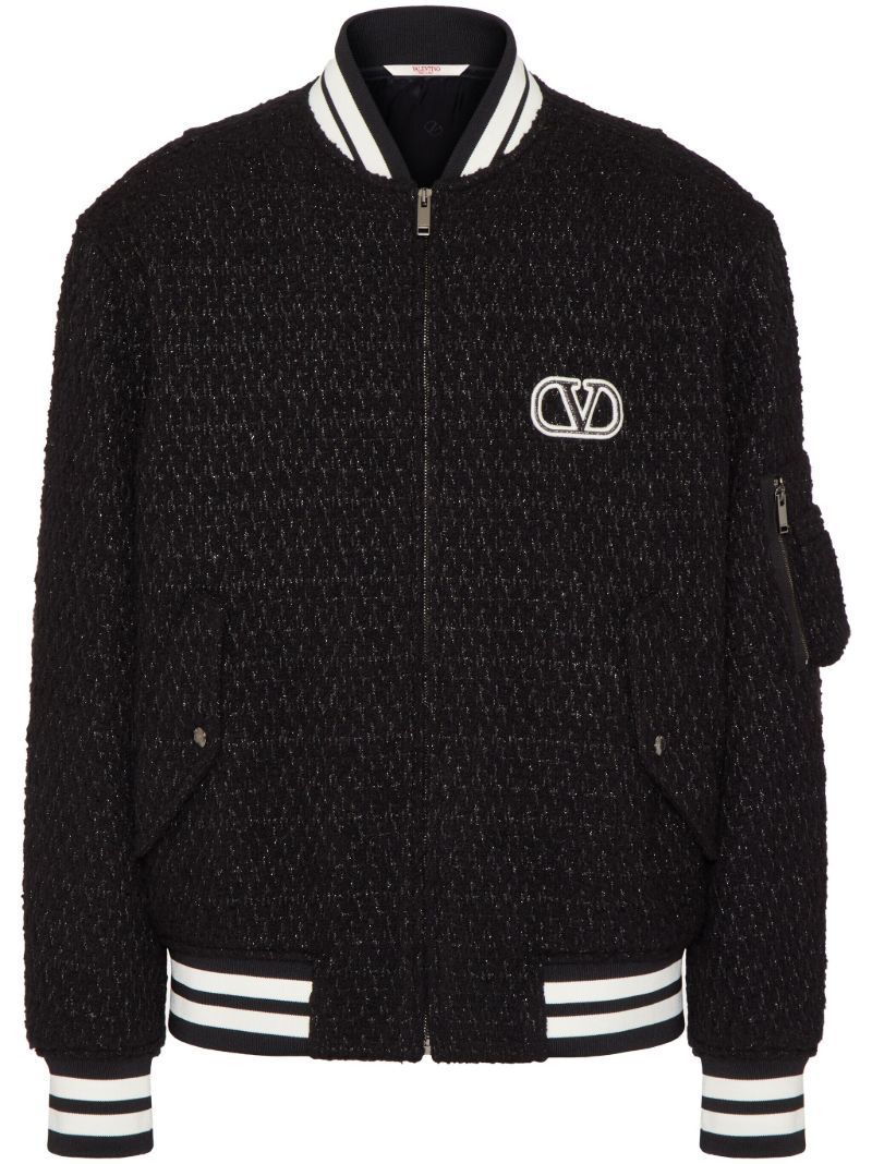 Black Vlogo Signature Tweed Bomber Jacket