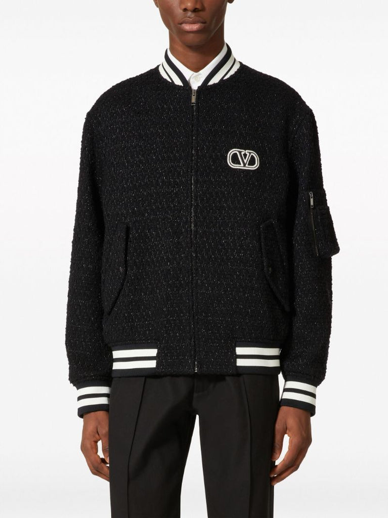 Black Vlogo Signature Tweed Bomber Jacket