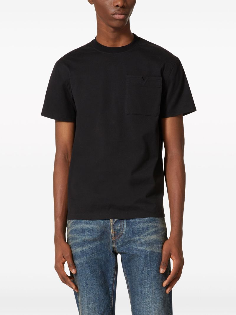 Black V Detail Cotton T-shirt