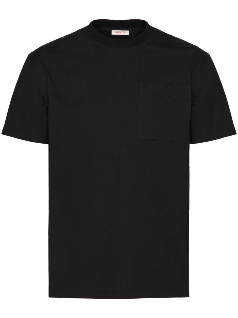 Black V Detail Cotton T-shirt