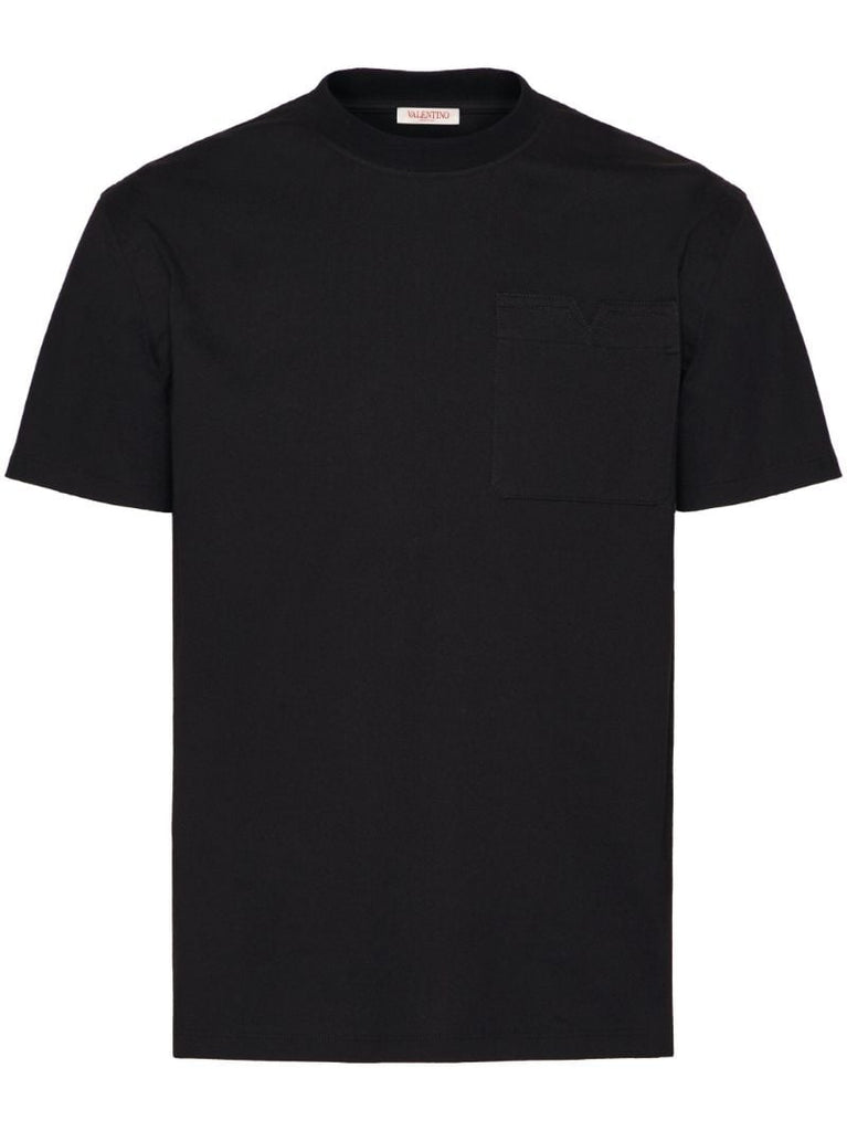 Black V Detail Cotton T-shirt
