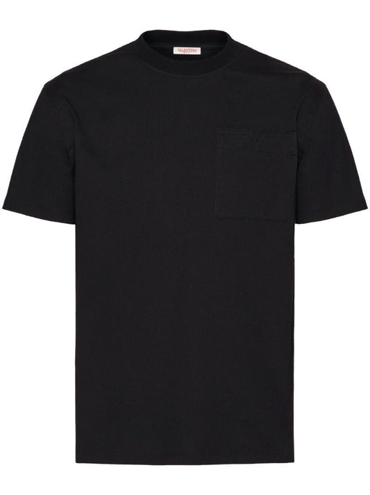 Black V Detail Cotton T-shirt