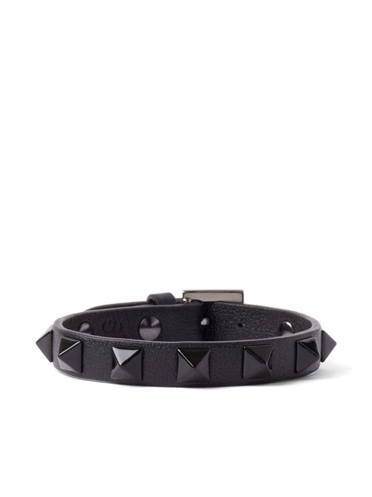Black Rockstud Leather Bracelet
