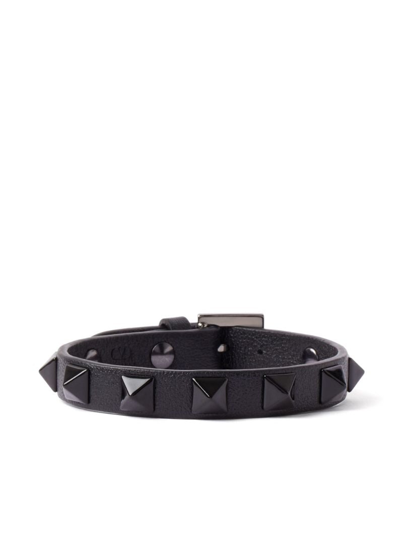 Black Rockstud Leather Bracelet
