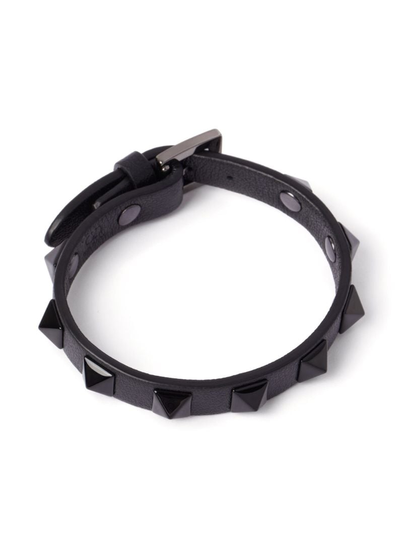 Black Rockstud Leather Bracelet