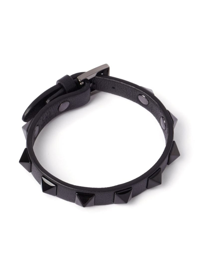 Black Rockstud Leather Bracelet