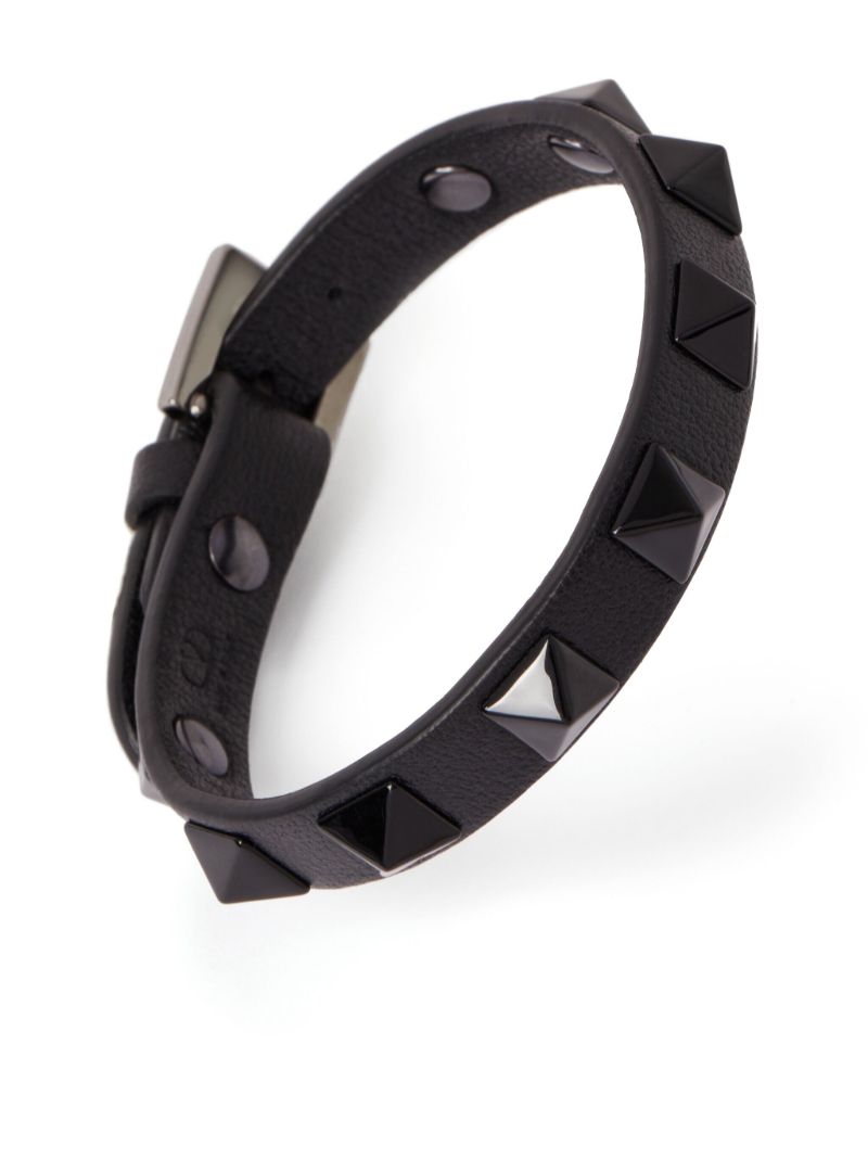 Black Rockstud Leather Bracelet