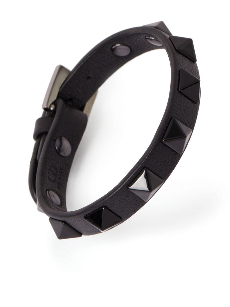 Black Rockstud Leather Bracelet