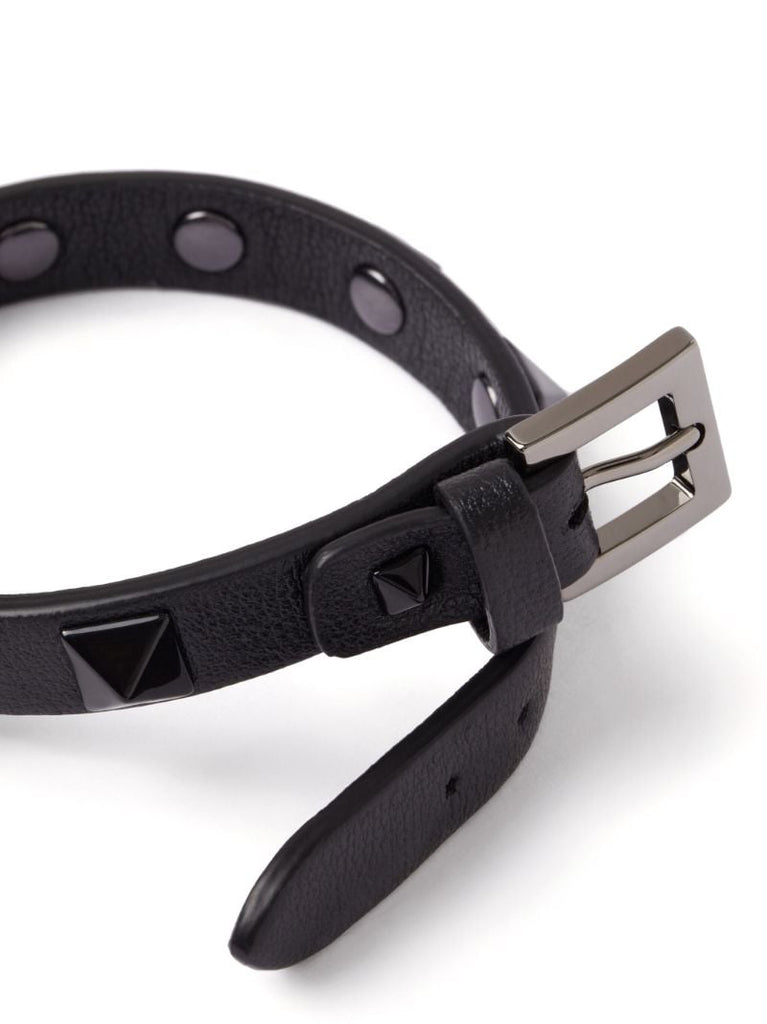 Black Rockstud Leather Bracelet