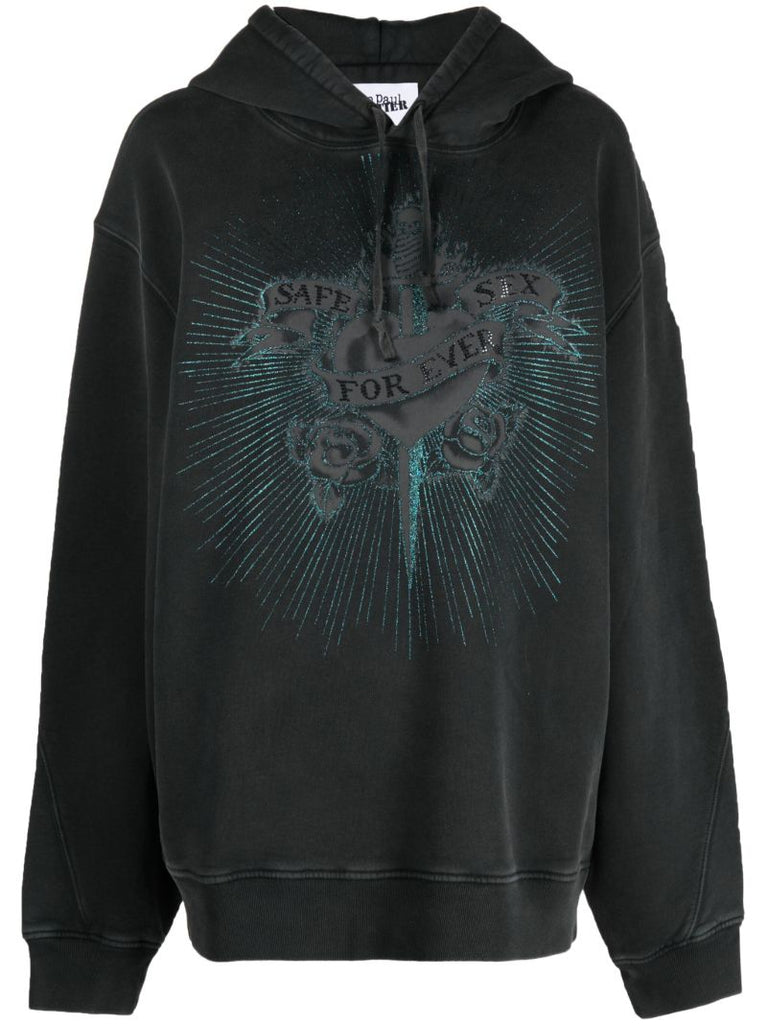Black Graphic-print Cotton Hoodie