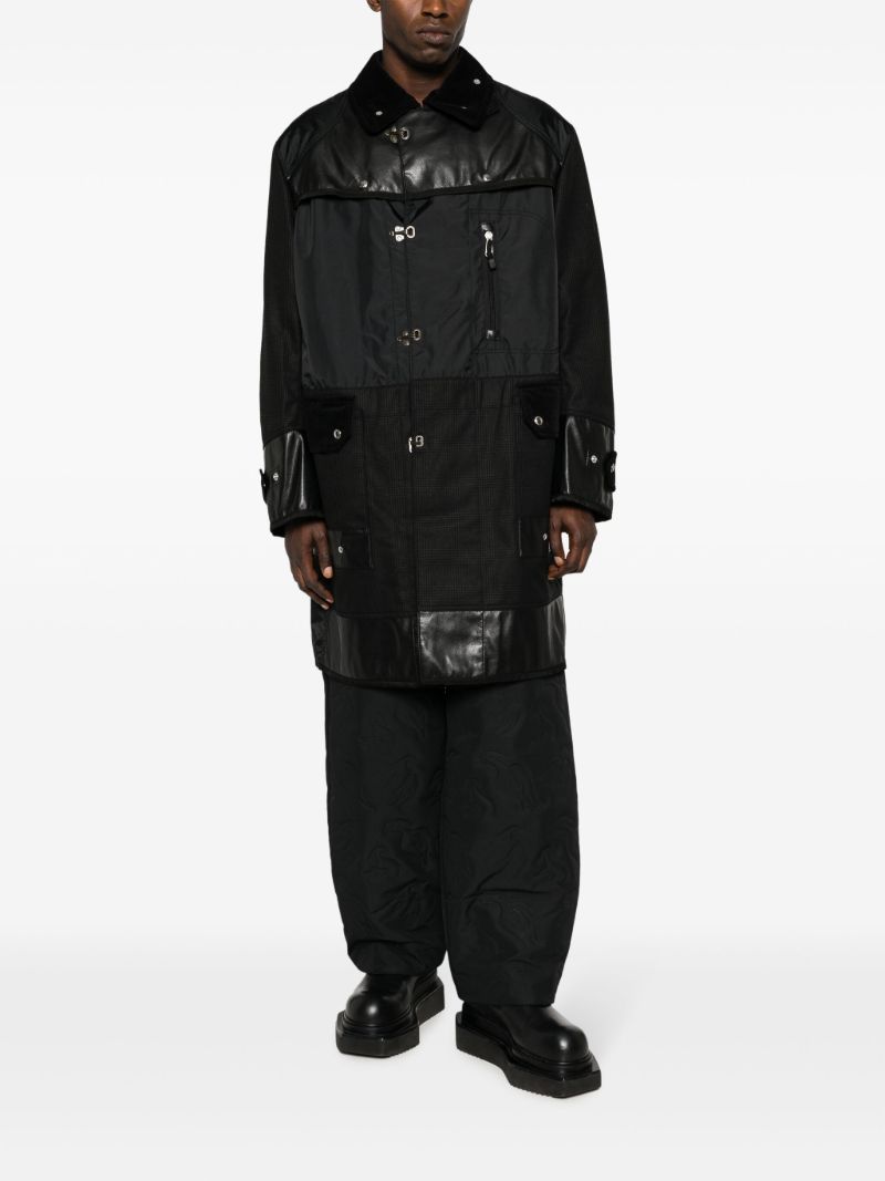 Black Panelled Single-breasted Parka