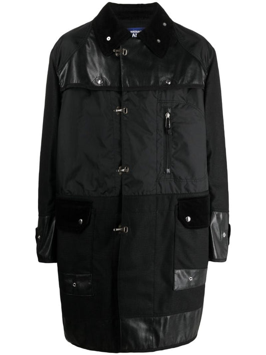 Black Panelled Single-breasted Parka