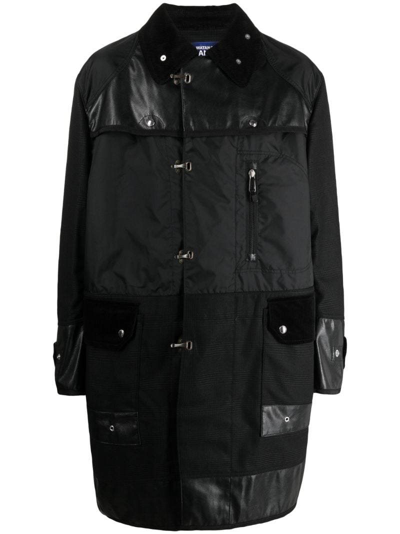Black Panelled Single-breasted Parka