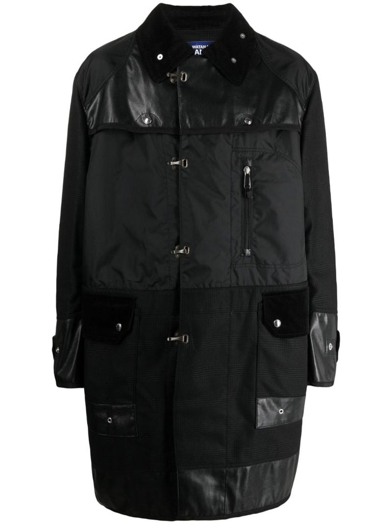 Black Panelled Single-breasted Parka