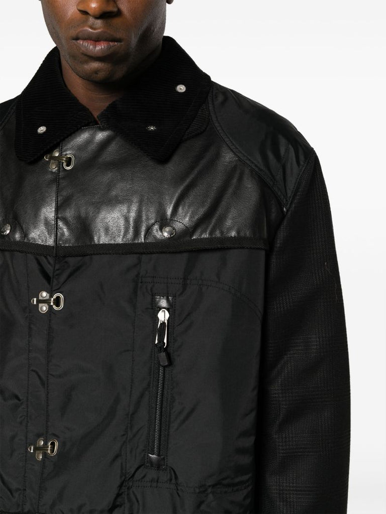 Black Panelled Single-breasted Parka
