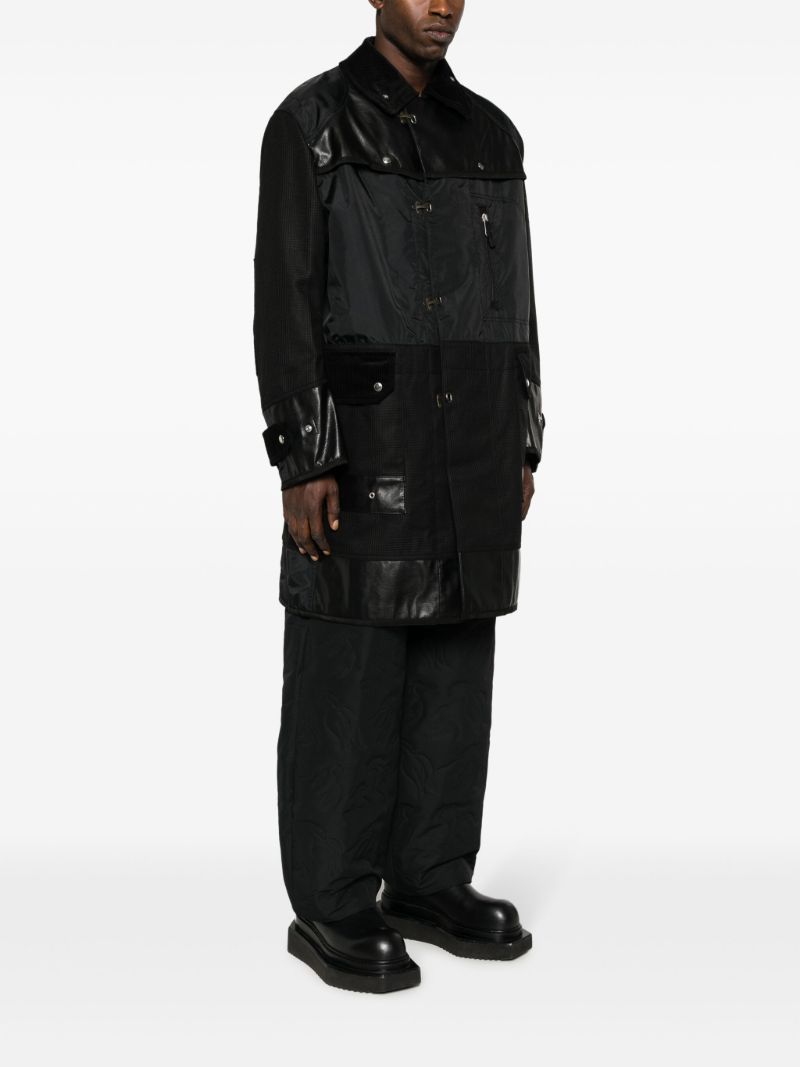 Black Panelled Single-breasted Parka