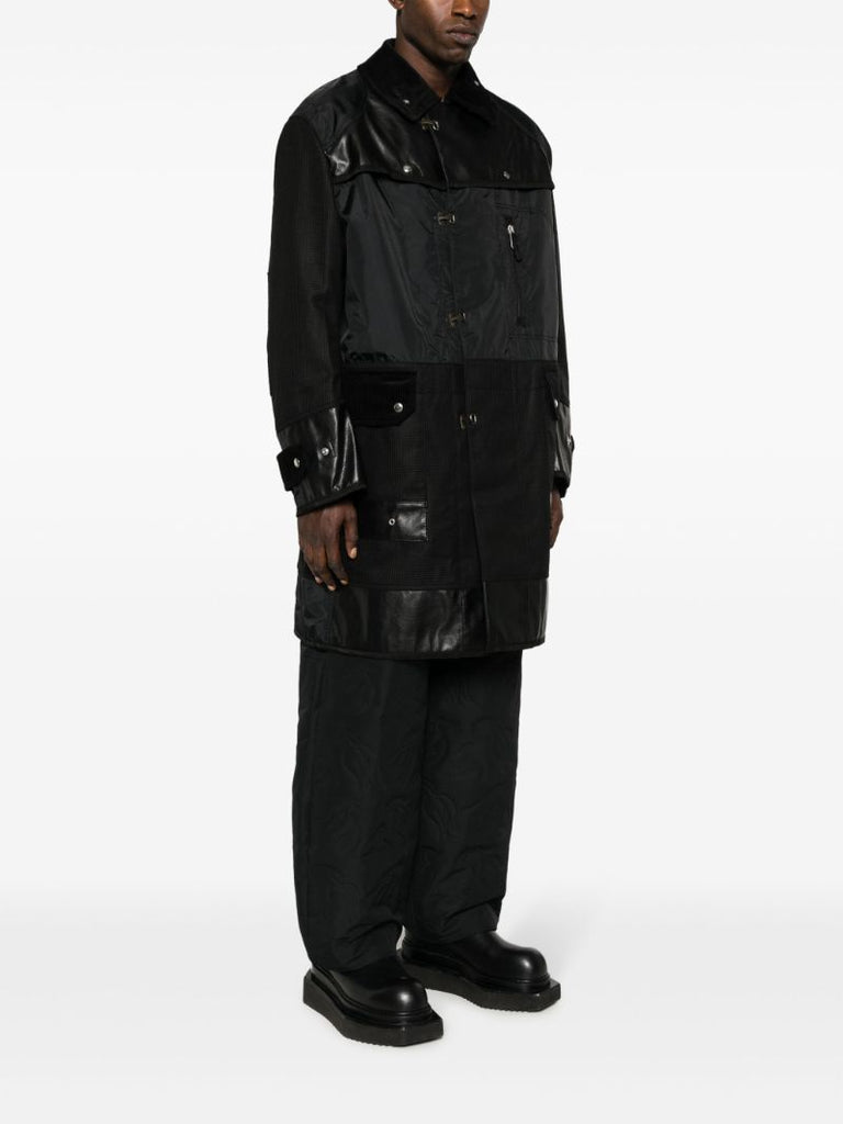 Black Panelled Single-breasted Parka