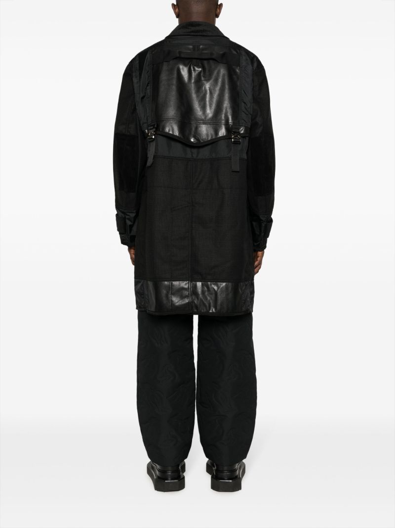 Black Panelled Single-breasted Parka