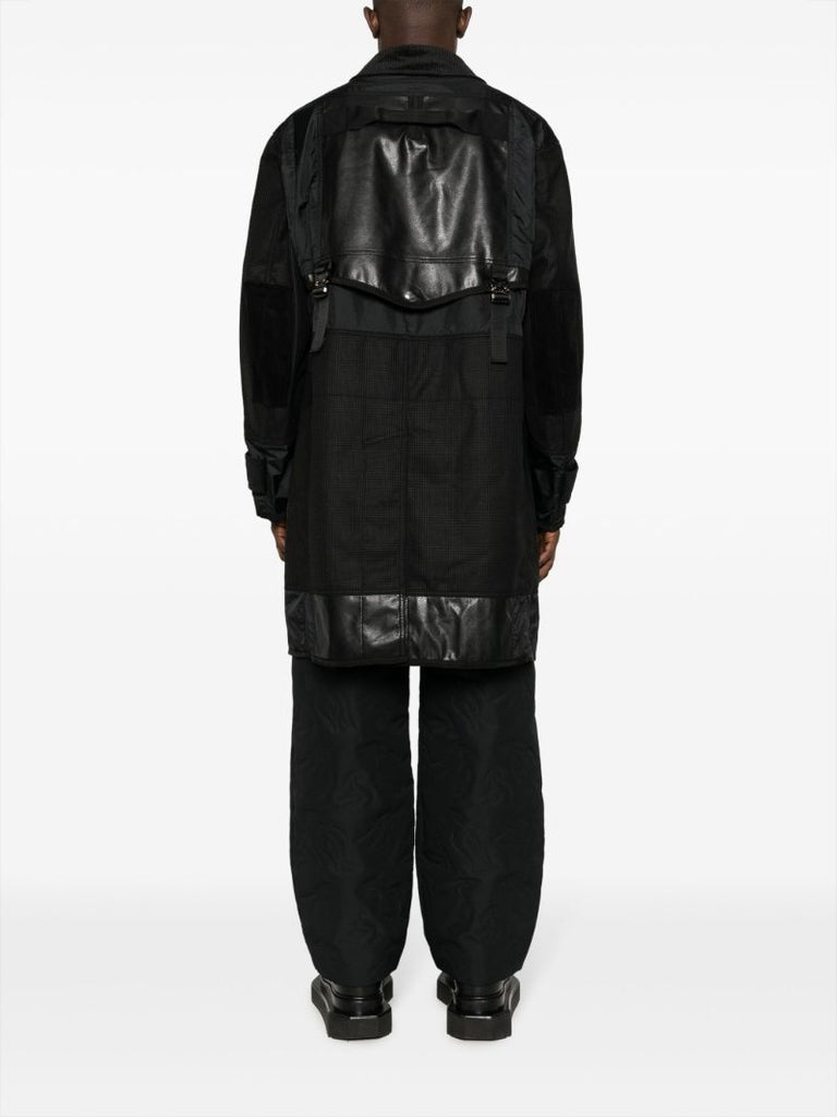 Black Panelled Single-breasted Parka