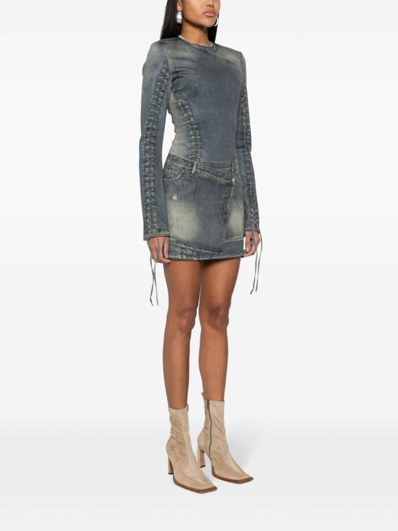 Blue Trompe L'oeil-print Cotton Mini Dress
