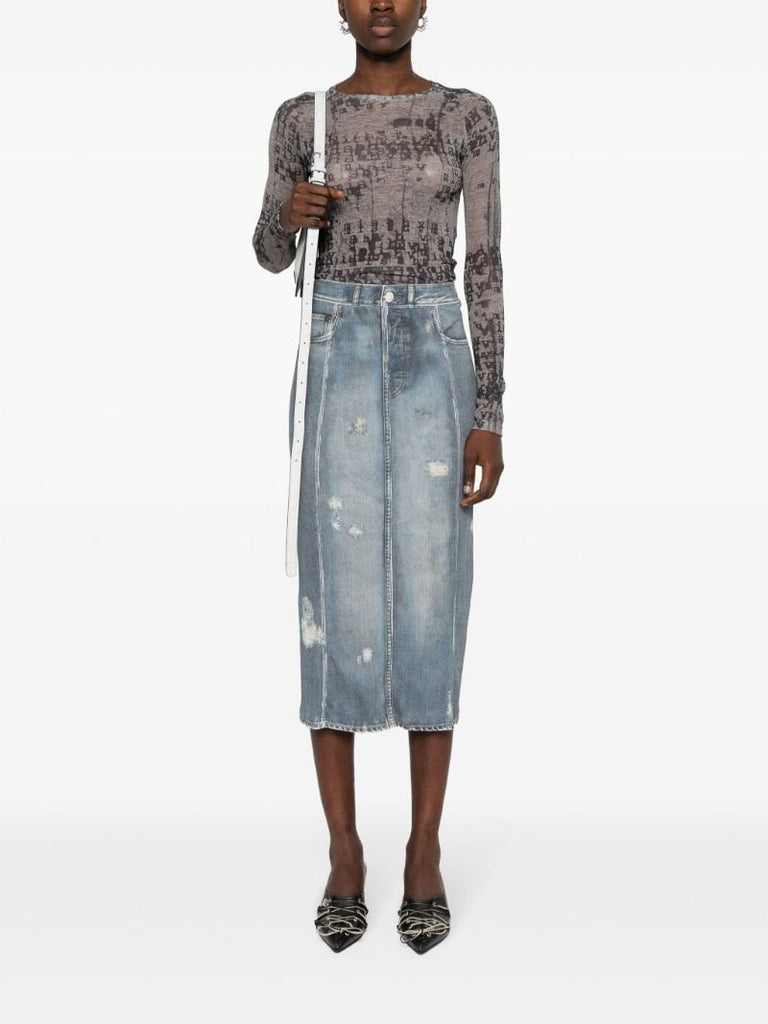 Blue Trompe-l'oeil Denim Skirt