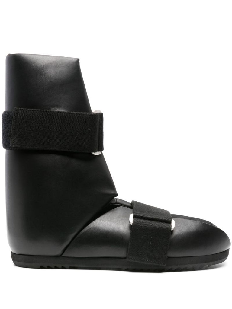 Black Splint Open-toe Leather Boots