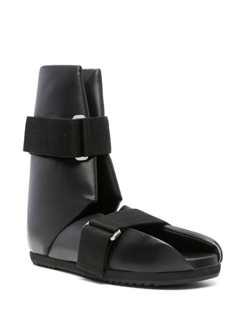 Black Splint Open-toe Leather Boots