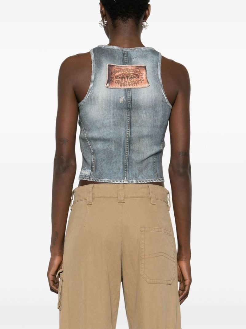 Blue Distressed Denim-effect Cotton Top